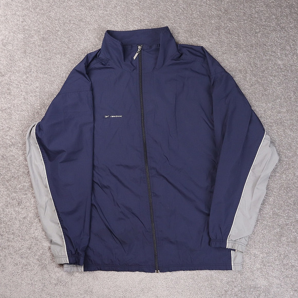 Vintage Reebok Logo XL Blue Gray Long Sleeve Full Zip Nylon Athletic Jacket - Picture 1 of 9